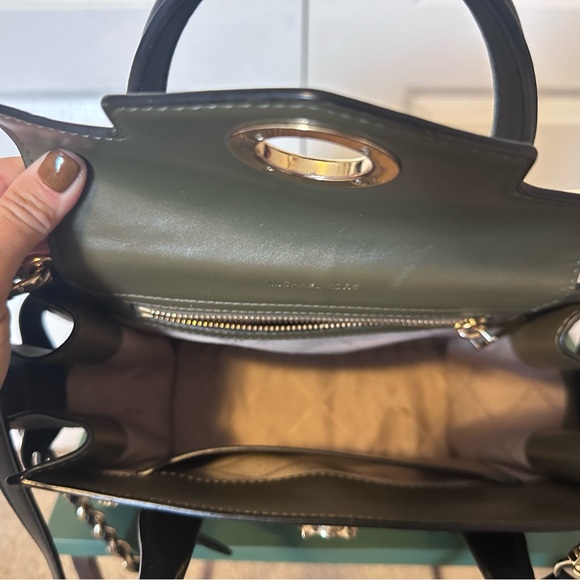 Michael Kors Carmen Small Olive Color-Block Saffiano Leather Satchel - Picture 11 of 13